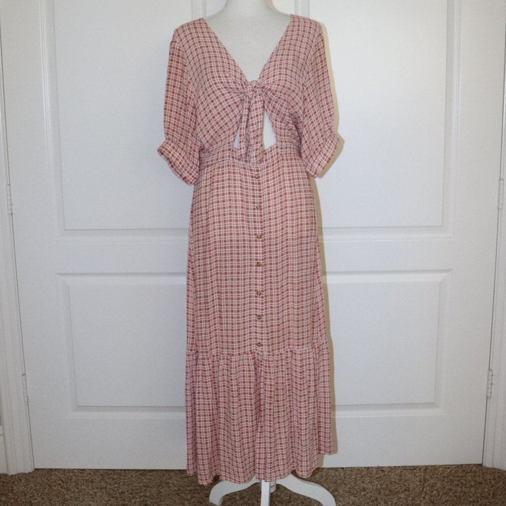 Faithfull The Brand Bow Tie Maple Midi Dress Size 6 - Picture 2 of 4